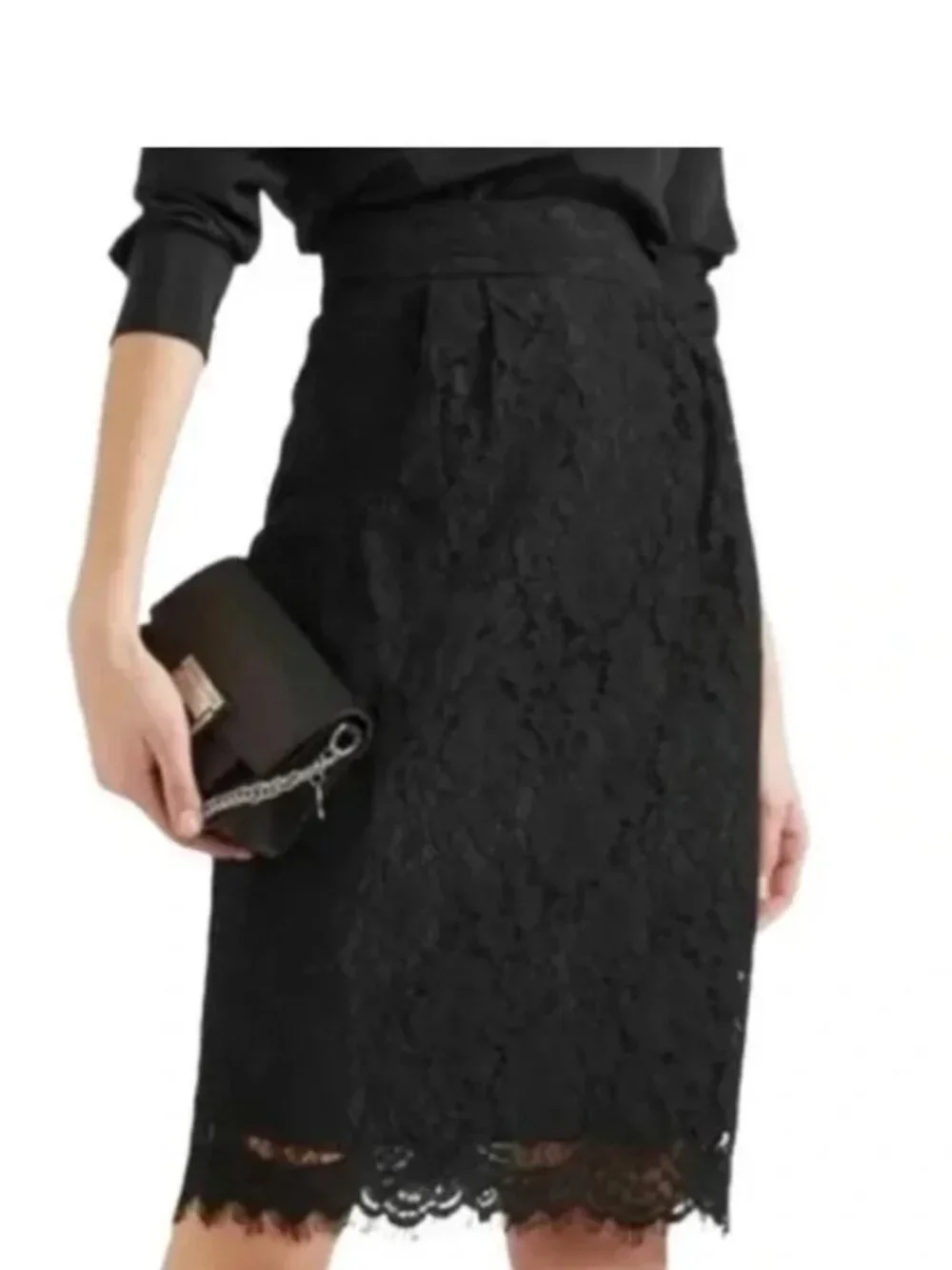 J. Crew midi Pintucked Pencil Skirt 6 black lace